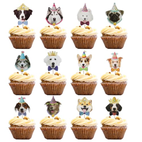 Sdhgerh 36 Stück Hunde Cupcake Topper Süße Hunde Tortendeko Geburtstag für Hunde Welpen Motto Party Torten Deko Hundegeburtstag Happy Birthday Tortendeko (Hunde-Thema) von Sdhgerh