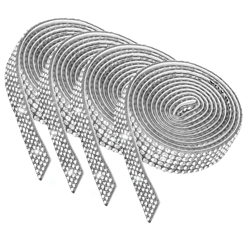 Sdhgerh 4 Rollen Strasssteine Selbstklebend Kristall Selbstklebende Strasssteine 3.6 M Strassband Glitzerband Selbstklebend Breite 0.9 cm für Diy Kleidung Handwerk Dekoration Silber von Sdhgerh