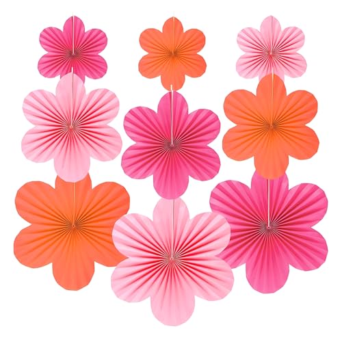 Sdhgerh 9 Stück Kreativ Papierblumen Fächer Aufhängen Papierfächer Dekoration für Girlande Party Geburtstagsdeko Karneval Rosa/Rosa-Orange 20 ,25, 35 cm (Rosa Orange) von Sdhgerh