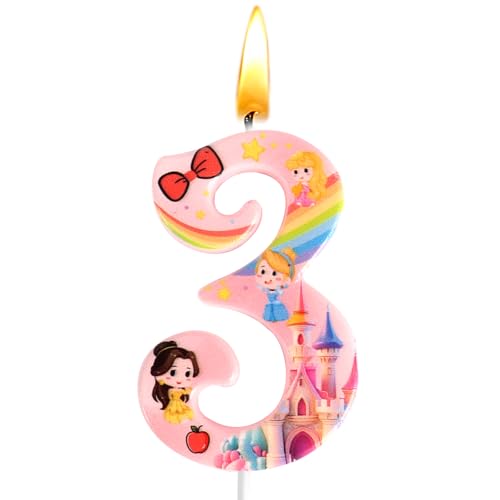 Prinzessin Geburtstagsdeko, Prinzessin Kerzen Nummer 3, Geburtstags Kerzen, Kuchenkerze, Kuchen Dekoration, Partykerzen, Rosa, Kerzen mit Mustern, Kindergeburtstag, Hochzeitsfeiern, Jubiläen von Sdjuifsd