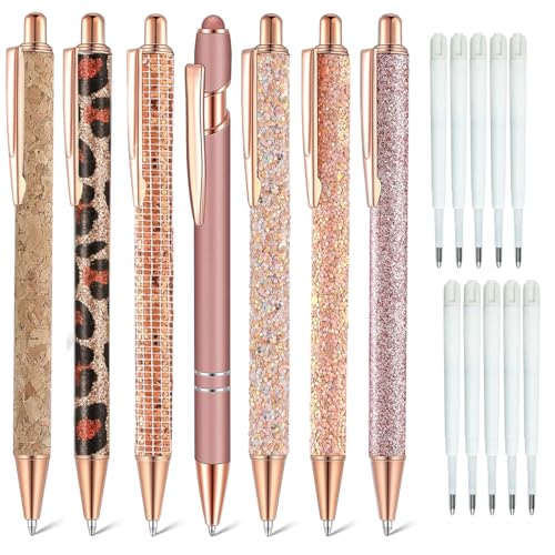 7 Stück Fancy Kugelschreiber mit 10 Stück Schwarze Tinte Nachfüllset Metall Journaling Stifte Geschenke für Mädchen Frauen Schule Hochzeit Büro Zubehör (Roségold) von SeBeLi