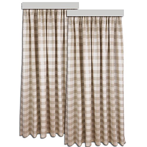 Dekoschal Karo mit Edelweiß Beige 2er-Pack/Set Landhaus-Stil | Vorhang mit Reihband | Webstoff hochwertig beige-weiß kariert | Übergardine für Küche, Esszimmer, Gästezimmer Höhe x Breite 175 x 130 cm von SeGaTeX home fashion