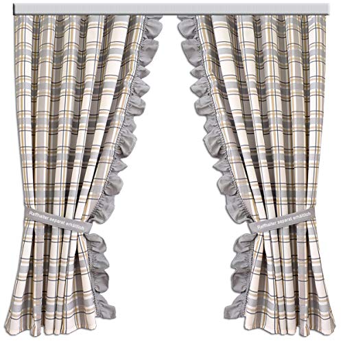 Dekoschal-Set Hetty mit Rüsche hochwertiger Webstoff grau-weiß kariert | Set 2 Stück Landhaus-Vorhang mit Reihband | Deko-Garnitur für Küche, Esszimmer, Ferienhaus Höhe x Breite 125 x 130 cm von SeGaTeX home fashion