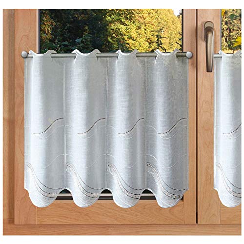 Elegante Scheibengardine Katja aus Vogtländischer Spitze - Scheibenhänger modern weiß-braun | Kurzgardine mit Wellen-Muster | Panneaux mit zarter Linien- und Blütenstickerei Höhe x Breite 45 x 128 cm Elegante Scheibengardine Katja aus Vogtländischer Spitze - Scheibenhänger modern weiß-braun | Kurzgardine mit Wellen-Muster | Panneaux mit zarter Linien- und Blütenstickerei Höhe x Breite 45 x 128 cm von SeGaTeX home fashion