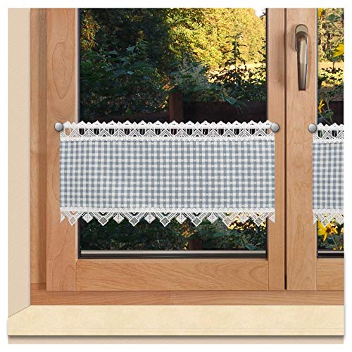 Landhaus-Scheibenhänger Leni grau-weiß karierter Stoff / kleine eingewebte Herzen / Kurzgardine mit weißer Spitzenkante und Lochschaube aus feiner Vogtländischer Stickerei / 27 cm Höhe Landhaus-Scheibenhänger Leni grau-weiß karierter Stoff / kleine eingewebte Herzen / Kurzgardine mit weißer Spitzenkante und Lochschaube aus feiner Vogtländischer Stickerei / 27 cm Höhe von SeGaTeX home fashion