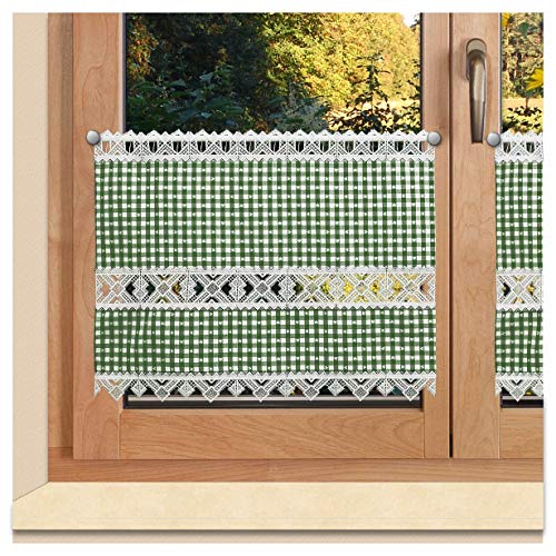 Landhaus-Scheibenhänger Leni grün-weiß karierter Stoff / kleine eingewebte Herzen / Kurzgardine mit weißer Spitzenkante und Lochschaube aus feiner Vogtländischer Stickerei / 43 cm Höhe Landhaus-Scheibenhänger Leni grün-weiß karierter Stoff / kleine eingewebte Herzen / Kurzgardine mit weißer Spitzenkante und Lochschaube aus feiner Vogtländischer Stickerei / 43 cm Höhe von SeGaTeX home fashion
