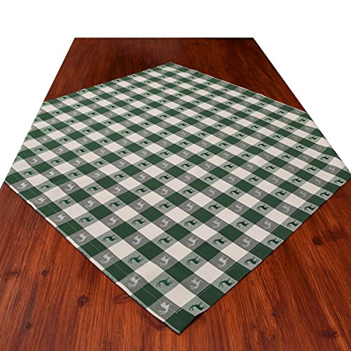 Mitteldecke Landhaus-Tischdecke Karo in Grün 82 x 82 cm quadratisch | grün-weiß Karierter Webstoff langlebig Hirsch-Motiv | rustikal-gemütlicher Landhaus-Stil für Küche, Esszimmer, Gästezimmer von SeGaTeX home fashion
