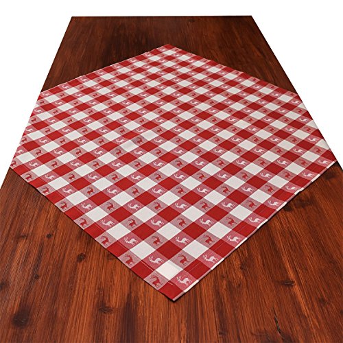 Mitteldecke Landhaus-Tischdecke Karo in Rot 82 x 82 cm quadratisch | rot-weiß Karierter Webstoff langlebig Hirsch-Motiv | rustikal-gemütlicher Landhaus-Stil für Küche, Esszimmer, Gästezimmer von SeGaTeX home fashion