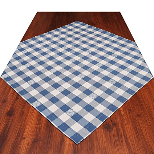 Mitteldecke Landhaus-Tischdecke Karo in Blau mit Edelweiß 82 x 82 cm quadratisch | blau-weiß Karierter Webstoff langlebig | rustikal-gemütlicher Landhaus-Stil für Küche, Esszimmer, Gästezimmer von SeGaTeX home fashion
