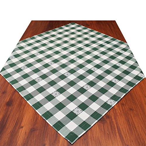 Mitteldecke Landhaus-Tischdecke Karo in Grün mit Edelweiß 82 x 82 cm quadratisch | grün-weiß Karierter Webstoff langlebig | rustikal-gemütlicher Landhaus-Stil für Küche, Esszimmer, Gästezimmer von SeGaTeX home fashion
