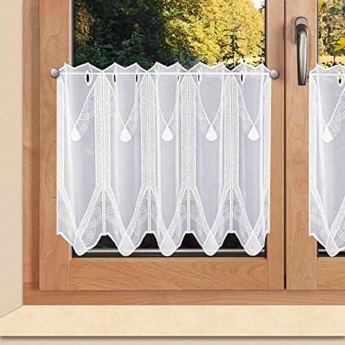Moderne Scheibengardine Elegance aus Vogtländischer Spitze in weiß - Exklusiver Scheibenhänger mit filigraner Ornament-Stickerei | Halbtransparente geometrische Kurzgardine Höhe x Breite 50 x 128 cm Moderne Scheibengardine Elegance aus Vogtländischer Spitze in weiß - Exklusiver Scheibenhänger mit filigraner Ornament-Stickerei | Halbtransparente geometrische Kurzgardine Höhe x Breite 50 x 128 cm von SeGaTeX home fashion