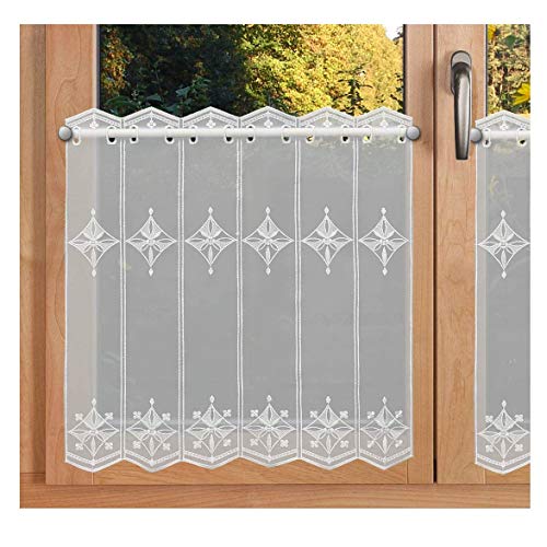 SeGaTeX home fashion Kurzgardine Scheibengardine Lena modern Bestickt mit cremefarbenem Rautenmuster Echte Plauener Spitze 50 x 136 cm von SeGaTeX home fashion