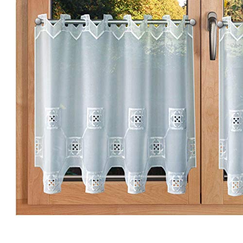 SeGaTeX home fashion Kurzgardine Scheibengardine Lilly mit Plauener Spitze bestickter Scheibenhänger seitlich gesäumt 45 x 76 von SeGaTeX home fashion