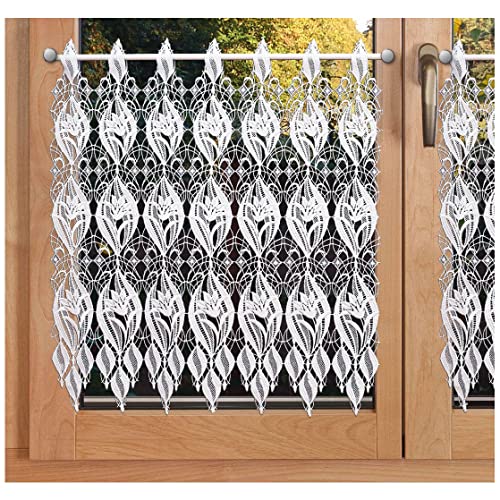 Spitzen-Kurzgardine Valea |aufwändig gesticktes Sockel-Panneaux | Luftspitzen-Stickerei mit Blüten und Ornamenten | Scheibenhänger aus Vogtländischer Spitze | Höhe x Breite 60 x 55 cm von SeGaTeX home fashion