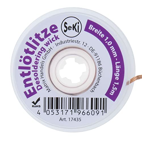 SeKi Entlötsauglitze 1,0mm - zur Entfernung von Lötzinn 1,5 Meter Lang; Hohe Saugleistung; Entlötzlitze; Sauglitze SeKi Entlötsauglitze 1,0mm - zur Entfernung von Lötzinn 1,5 Meter Lang; Hohe Saugleistung; Entlötzlitze; Sauglitze von SeKi