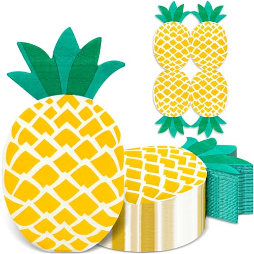 100 Stück Ananas-Servietten, 33 x 18 cm, Ananas-Papier, Luau-Servietten, Einweg-dekorative Cocktail-Serviette für tropische hawaiianische Motto-Partyzubehör, Verlobung, Gelb von Seajan