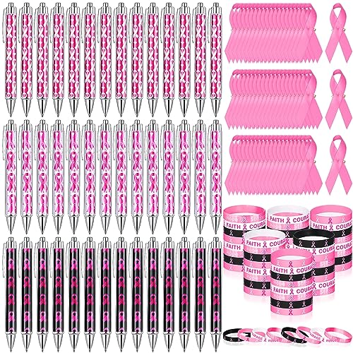 180 Stück Brustkrebs-Bewusstseinszubehör, 60 Bänder für Krebsbewusstsein, 60 rosa Band-Armbänder, 60 Brustkrebsnadeln, schwarze Tinte, rosa Schleife, Kugelschreiber für wohltätige Zwecke öffentliche 180 Stück Brustkrebs-Bewusstseinszubehör, 60 Bänder für Krebsbewusstsein, 60 rosa Band-Armbänder, 60 Brustkrebsnadeln, schwarze Tinte, rosa Schleife, Kugelschreiber für wohltätige Zwecke öffentliche von Seajan