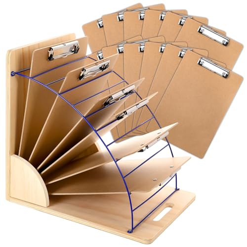 Seajan Holz-Klemmbretter mit flachem Profil-Clip und 1 Klemmbrett-Halter, Aufbewahrungsregal für Büro, Schule, Krankenhaus, 12 Stück, 32,6 x 22,9 cm, 12 Stück von Seajan