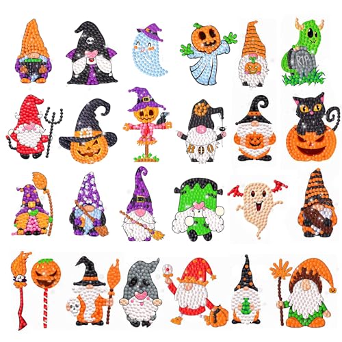 Seamart 5D Diamond Painting Aufkleber, 25 Stücke Halloween Mosaik Kit für Kinder und Erwachsene Anfänger, DIY Partei Geschenk für Jungen Mädchen von Seamart