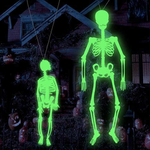 Halloween Deko Leuchtendes Totenkopf, Deko Skelett 3D, Halloween Party Skeleton Luminous Halloween Prop, Skelett-Requisite für Haunted House Halloween Grusel Mottoparty (20cm+32cm) von Seasboes