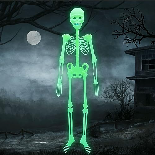 Halloween Deko Leuchtendes Totenkopf, Deko Skelett 3D, Halloween Party Skeleton Luminous Halloween Prop, Skelett-Requisite für Haunted House Halloween Grusel Mottoparty (90 cm) von Seasboes