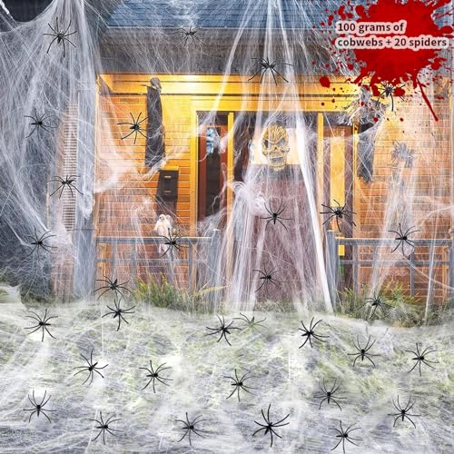 Halloween Spinnennetz Dekoration, 100g Dehnbare Spinnennetze &20Künstliche Spinnen, Halloween Deko Outdoor Spinnennetz, dehnbar Spinnweben für Halloween Party Spukhaus Garten Hof Horror Dekoration Halloween Spinnennetz Dekoration, 100g Dehnbare Spinnennetze &20Künstliche Spinnen, Halloween Deko Outdoor Spinnennetz, dehnbar Spinnweben für Halloween Party Spukhaus Garten Hof Horror Dekoration von Seasboes