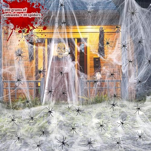 Halloween Spinnennetz Dekoration, 200g Dehnbare Spinnennetze &30Künstliche Spinnen, Halloween Deko Outdoor Spinnennetz, dehnbar Spinnweben für Halloween Party Spukhaus Garten Hof Horror Dekoration Halloween Spinnennetz Dekoration, 200g Dehnbare Spinnennetze &30Künstliche Spinnen, Halloween Deko Outdoor Spinnennetz, dehnbar Spinnweben für Halloween Party Spukhaus Garten Hof Horror Dekoration von Seasboes