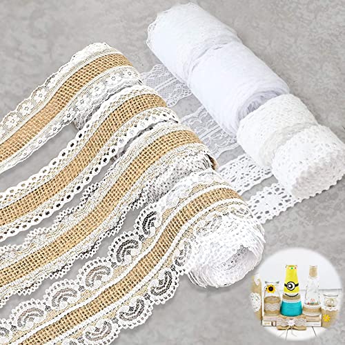 Seasboes 8 Rollen Vintage Juteband, Spitzenband, Natürliche Jute Spitze Bänder, Leinwand Band für DIY Handwerk Deko Hochzeit Party Wohnkultur von Seasboes