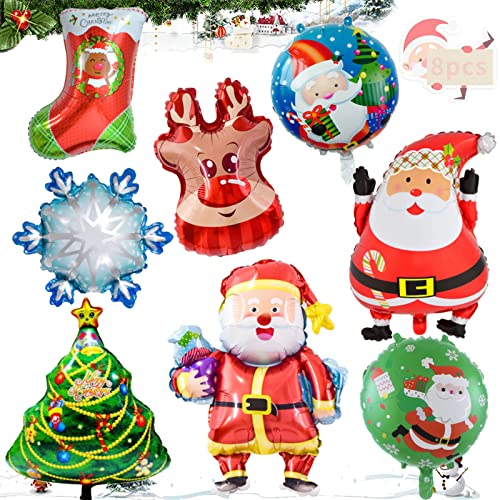Seasboes 8 Stück Weihnachts Luftballons, Folienballon Weihnachten, Aluminiumfolie Ballons für Party, Weihnachtsfeier, Fasching und Karneval Dekoration Spielzeug von Seasboes