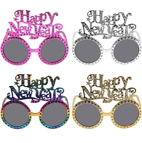 Seasboes Silvester Brille, Sylvester Party Deko, 4 Stück Lustige Brillen, Partybrille Fotobox Accessoires für Erwachsene und Kinder Neujahrsdeko, Silvester Deko Seasboes Silvester Brille, Sylvester Party Deko, 4 Stück Lustige Brillen, Partybrille Fotobox Accessoires für Erwachsene und Kinder Neujahrsdeko, Silvester Deko von Seasboes