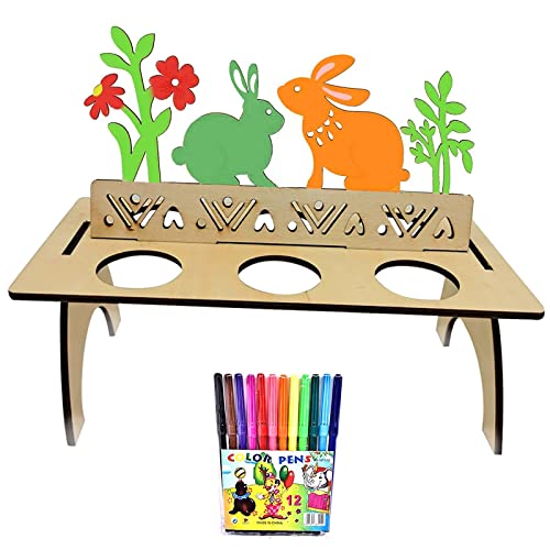 Seasboes Osterhase Holz, Unfertige Holzverzierungen für Osterdekorationen Eier Huhn Kaninchen Ostern Holzhandwerksausschnitt, Frühlingsgartenschmuck (Mit 12 Farbigem Aquarellstift und Bindfaden) (5) von Seasboes