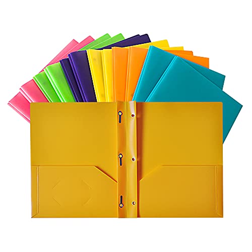 Seashell Zwei Taschenordner mit 3 Metallzinkenverschlüssen, Kunststoff-Ordner für 3-Ringordner, Briefgröße, strapazierfähig, verschiedene Farben, für Büro und Klassenzimmer, 12 Stück von Seashell