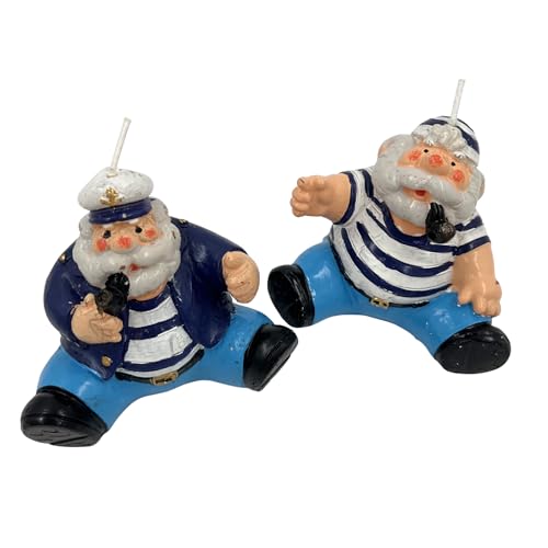 Seaside No.64 – 2er Set maritime Kerzen Matrose & Kapitän, handbemalte Seefahrer-Figuren - Geschenkidee für Seebären, Küstendeko mit maritimem Flair in Geschenkfolie (2er-Set Matrose & Kapitän) von Seaside No.64