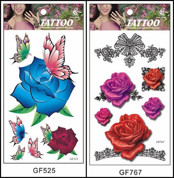 3D Schmetterling Dornen Rosen Gänseblümchen Blumen Blatt Lange Spitze Körper Tattoo Gfseries von SeasonSticker