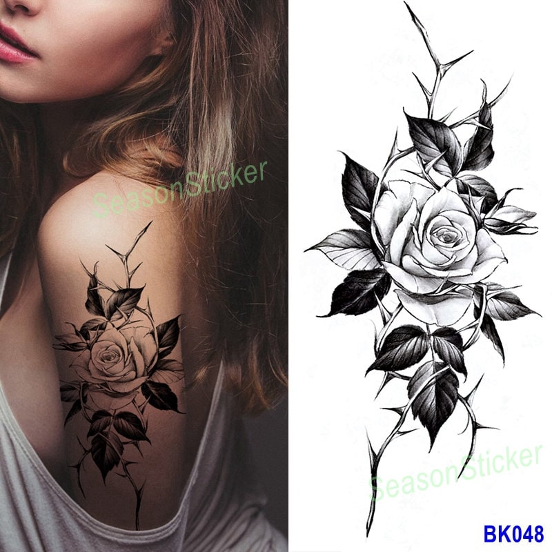 Dornige Rosen Blume Schwarz Skizze Daisy Sonnenblume Blatt Körper Taille Arm Hals Temporäre Kunst Tattoos Bkseries Dornige Rosen Blume Schwarz Skizze Daisy Sonnenblume Blatt Körper Taille Arm Hals Temporäre Kunst Tattoos Bkseries von SeasonSticker