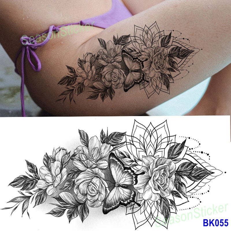 Rose Lotus Schmetterling Schwarz Skizze Schlange Halbmond Blume Daisy Sonnenblume Blatt Körper Temporäres Tattoo Design Temporäre Tattoos Bkseries Rose Lotus Schmetterling Schwarz Skizze Schlange Halbmond Blume Daisy Sonnenblume Blatt Körper Temporäres Tattoo Design Temporäre Tattoos Bkseries von SeasonSticker