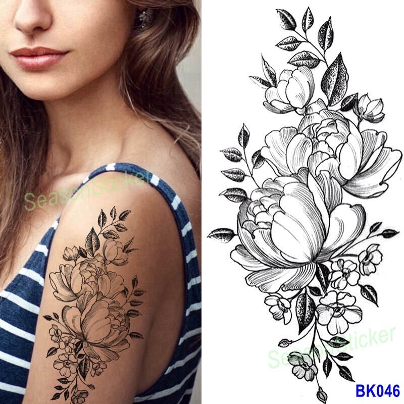 Schwarze Skizze Blume Rose Daisy Sonnenblume Blatt Körper Taille Arm Hals Temporäre Kunst Tattoos Bkseries Schwarze Skizze Blume Rose Daisy Sonnenblume Blatt Körper Taille Arm Hals Temporäre Kunst Tattoos Bkseries von SeasonSticker