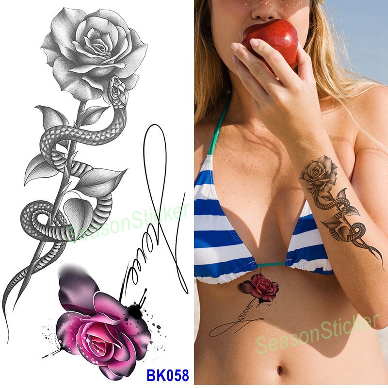 Schwarze Skizze Schlange Rosen Halbmond Blume Schmetterling Daisy Sonnenblume Blatt Körper Taille Arm Hals Temporäre Kunst Tattoos Bkseries Schwarze Skizze Schlange Rosen Halbmond Blume Schmetterling Daisy Sonnenblume Blatt Körper Taille Arm Hals Temporäre Kunst Tattoos Bkseries von SeasonSticker