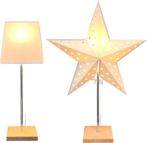 Seasonals 2in1 Leuchte Dual, ein Standfuß und 2 wechselbare Schirme, Lampe 17x49cm & Stern, natur/weiss, Edelstahl-Ständer mit Holzfuss, E14 Fassung und Schalter, 180 cm weisse Zuleitung Seasonals 2in1 Leuchte Dual, ein Standfuß und 2 wechselbare Schirme, Lampe 17x49cm & Stern, natur/weiss, Edelstahl-Ständer mit Holzfuss, E14 Fassung und Schalter, 180 cm weisse Zuleitung von Seasonals
