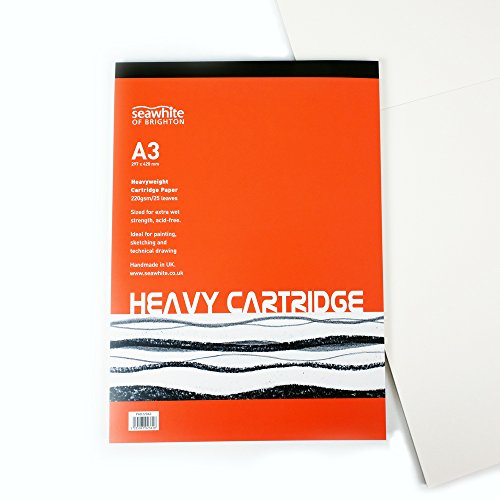 A3 Cartridge White Drawing Paper Pad - 25 Sheets - 220 Gsm Heavy Weight - Ideal for Painting, Sketching and Technical Drawing. Made in UK von Seawhite