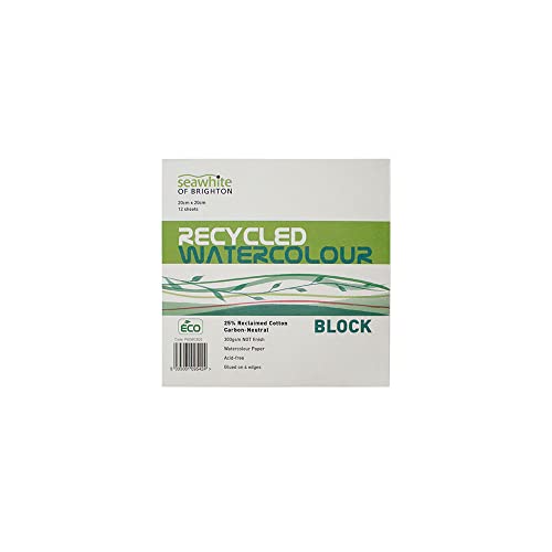 Seawhite – Aquarellpapier aus Recyclingpapier, 20 x 20 cm, 12 Blatt, 300 g/m², 4 Kanten, säurefrei, weiß Seawhite – Aquarellpapier aus Recyclingpapier, 20 x 20 cm, 12 Blatt, 300 g/m², 4 Kanten, säurefrei, weiß von Seawhite
