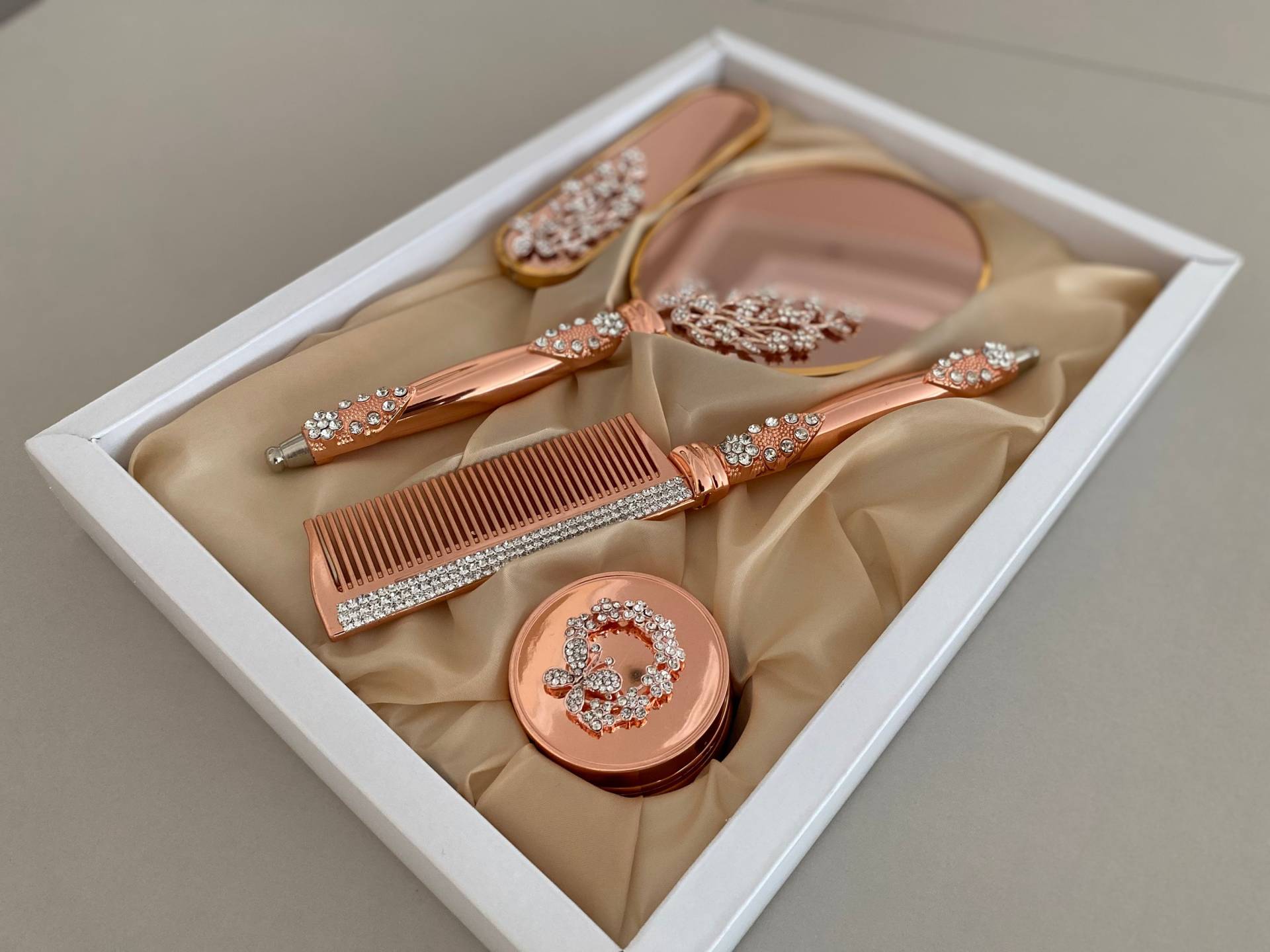 Handspiegel Und Bürstenset, Spiegel Kammset, Verlobungsgeschenk, 4Er-Set Vintage Style Waschtischset, Vatertagsgeschenk, Hochzeitsgeschenk von SebooDesign