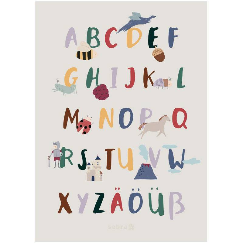 Poster Alphabet Pixie & Dragon (50X70) In Bunt von Sebra
