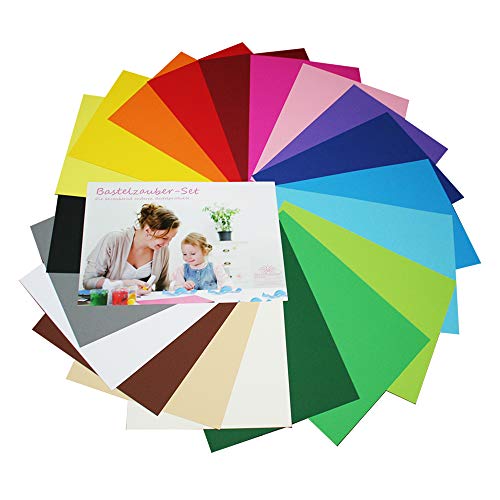 DIY - DIN A4 - Bastelzauber Bastelkarton Tonpapier - 20 Bögen in 20 verschiedenen Farben, 1 Bogen pro Farbe, 180g/m² von Seelenzauber