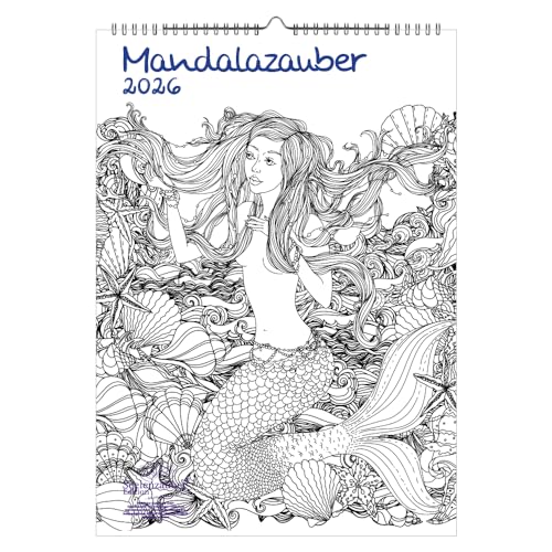 DIY Mandalazauber Ausmalkalender DIN A3 Kalender für 2026 Mandala Zeichnen Malen - Set: 1x Kalender, 1x Weihnachtsanhänger (insgesamt 2 Teile) von Seelenzauber