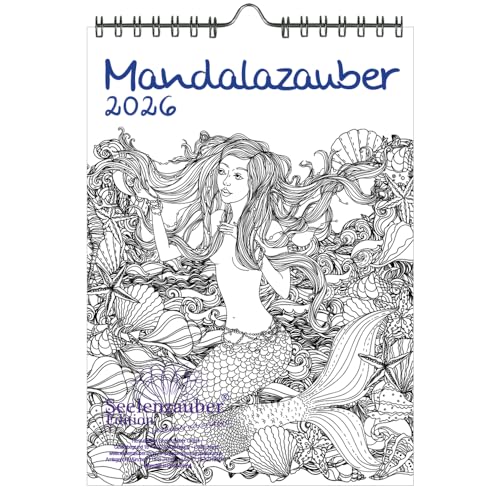 DIY Mandalazauber Ausmalkalender DIN A5 Kalender für 2026 Mandala Zeichnen Malen - Set: 1x Kalender, 1x Weihnachtsanhänger (insgesamt 2 Teile) von Seelenzauber