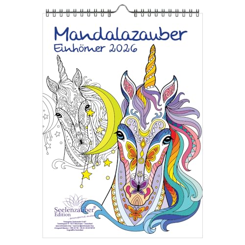 DIY Mandalazauber Einhörner Ausmalkalender DIN A4 Kalender für 2026 Mandala Zeichnen Malen - Seelenzauber von Seelenzauber