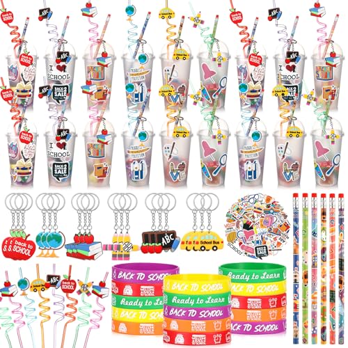 Seenelling 24-teiliges Set für Schulanfang, Gastgeschenke, Geschenkbecher für Studenten, Schulanfang, Schlüsselanhänger, Bleistift, Strohhalm, Aufkleber, Silikon-Armband für Klassenzimmer, Geschenke, Seenelling 24-teiliges Set für Schulanfang, Gastgeschenke, Geschenkbecher für Studenten, Schulanfang, Schlüsselanhänger, Bleistift, Strohhalm, Aufkleber, Silikon-Armband für Klassenzimmer, Geschenke, von Seenelling