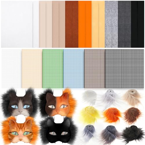 Seenelling 33-teiliges Therian-Masken-Bastelset, bestehend aus 18 Filzstoffbögen, 9 Plüsch-Kunstfellstreifen und 6 Kunststoff-Netzbögen für Therian Gear Halloween Maskerade Cosplay (Maske nicht im Seenelling 33-teiliges Therian-Masken-Bastelset, bestehend aus 18 Filzstoffbögen, 9 Plüsch-Kunstfellstreifen und 6 Kunststoff-Netzbögen für Therian Gear Halloween Maskerade Cosplay (Maske nicht im von Seenelling
