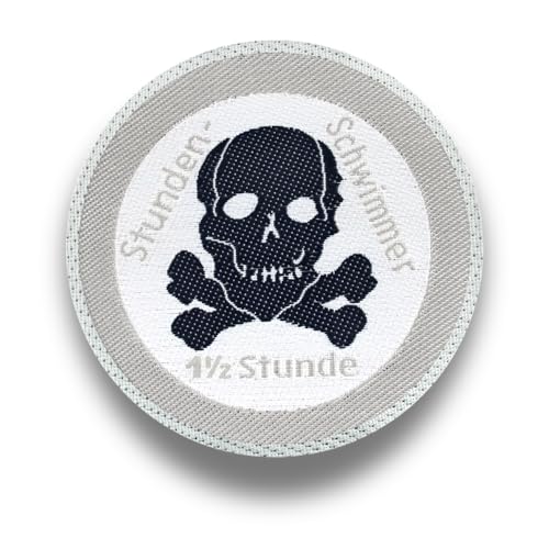 Seepferdchen® offizielles Totenkopf Abzeichen Schwarz zum Aufnähen | 1h Totenkopf Abzeichen für Stundenwimmer | einfach zum Aufnähen | Made in Germany… (Schwarz-Weiß-Silber) von Seepferdchen